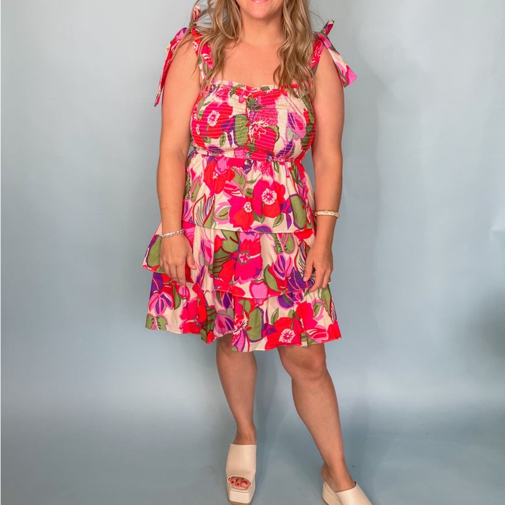 Entro Floral Tiered Sleeveless Mini Dress Small NWT